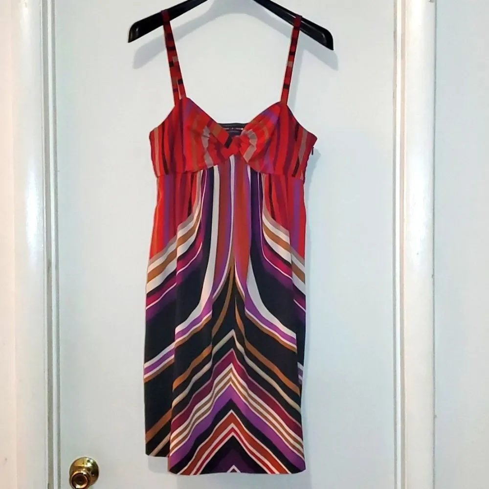 Banana Republic Silk‎ Multi Color Striped Spaghetti Strap Dress Sz 12